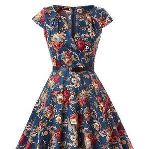 Vintage floral A-Line dress with pockets